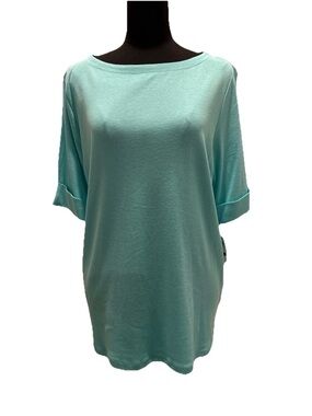 Style & Co Women's Aqua Blue Short Sleeve 100% Cotton Top, Size 2X, NWT